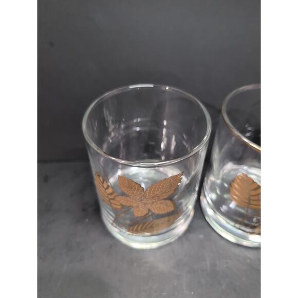 Libbey's Maple Leaf Glasses, Vintage Gold Rim‎ Set, MCM Old Fashioned Barware - Picture 5 of 9